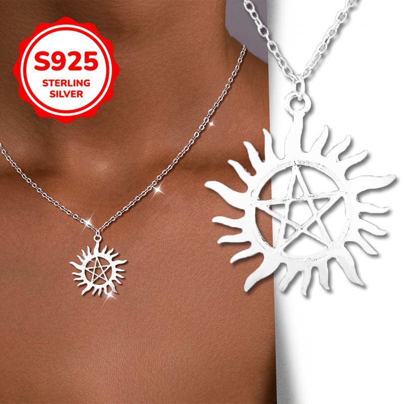 Flame Symbol Pentagram Sun Devil Y2K S925 Silver Pendant Necklace